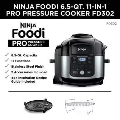 Ninja - Foodi 11-in-1 6.5-qt Pro Pressure Cooker + Air Fryer With Stainless Finish, FD302 - Stainless Steel 12 Ninja - Foodi 11-in-1 6.5-qt Pro Pressure Cooker + Air Fryer With Stainless Finish, FD302 - Stainless Steel - Image 10