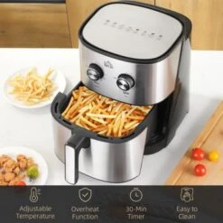 HOMCOM Family-Size Compact-Shape Air Fryer Oven Countertop Oven Cooking Gift - 14.25" X 11.5" X 13.5" - 14.25" X 11.5" X 13.5" - Silver -Techhome Appliances Store 28404af1 a02f 41c3 9755 581635df93ce