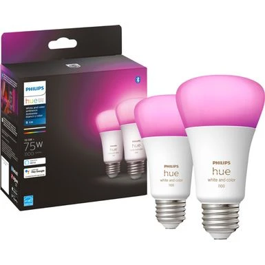 Philips - Hue A19 Bluetooth 75W Smart LED Bulbs (2-Pack) - White And Color Ambiance 3 Philips - Hue A19 Bluetooth 75W Smart LED Bulbs (2-Pack) - White And Color Ambiance