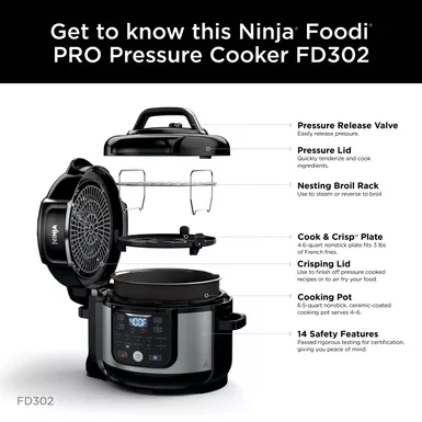 Ninja - Foodi 11-in-1 6.5-qt Pro Pressure Cooker + Air Fryer With Stainless Finish, FD302 - Stainless Steel 14 Ninja - Foodi 11-in-1 6.5-qt Pro Pressure Cooker + Air Fryer With Stainless Finish, FD302 - Stainless Steel - Image 12