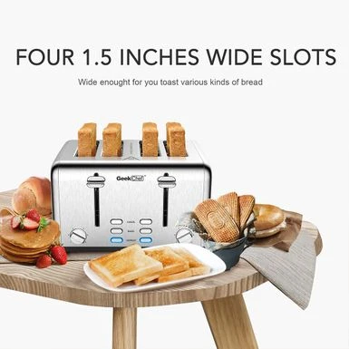Toaster 4 Slice, Stainless Steel Slot Toaster With Dual Control Panels - Stainless Steel 5 Toaster 4 Slice, Stainless Steel Slot Toaster With Dual Control Panels - Stainless Steel - Image 3