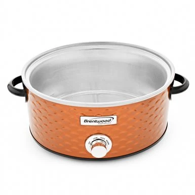 Brentwood Scallop Pattern 4.5 Quart Slow Cooker In Copper - Orange 4 Brentwood Scallop Pattern 4.5 Quart Slow Cooker In Copper - Orange - Image 2