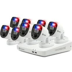 Swann - 8 Channel 2TB DVR 8 X Enforcer Cameras W Siren&Police Style Flashing Lights - White