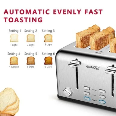 Toaster 4 Slice, Stainless Steel Slot Toaster With Dual Control Panels - Stainless Steel 6 Toaster 4 Slice, Stainless Steel Slot Toaster With Dual Control Panels - Stainless Steel - Image 4