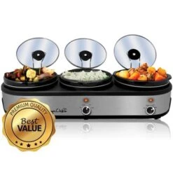 MegaChef Buffet Server Slow Cooker With Triple 2.5 Quart Cooking Pots - Silver -Techhome Appliances Store ad8998fb ce2c 4611 98fd 50289c1a2a19