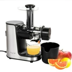 MegaChef Masticating Slow Juicer Extractor With Reverse Function, Cold Press Juicer Machine With Quiet Motor - Countertop - Silver - Countertop