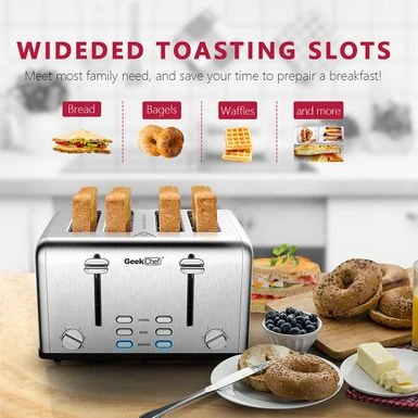Toaster 4 Slice, Stainless Steel Slot Toaster With Dual Control Panels - Stainless Steel 3 Toaster 4 Slice, Stainless Steel Slot Toaster With Dual Control Panels - Stainless Steel