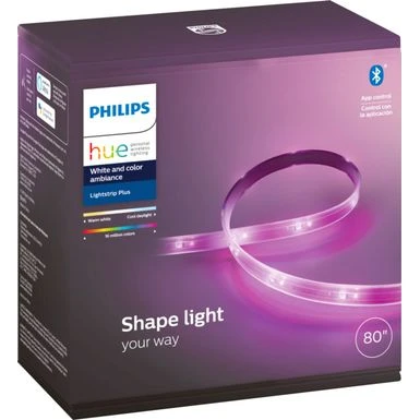 Philips - Hue Bluetooth Lightstrip Plus 80-inch Base Kit - White And Color Ambiance 3 Philips - Hue Bluetooth Lightstrip Plus 80-inch Base Kit - White And Color Ambiance